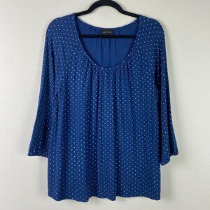 J. Jill Wearever Collection Top Womens M Blue White Polka Dot 3/4 Sleeves